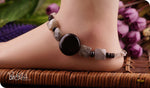 Load image into Gallery viewer, bhavaa Premium Gemstone Jewelry- Anklet. Innate Poise Collection, Mark-1 | Gemstones: Black Onyx, Black Obsidian, Grey Herkimer Diamond, Black Tourmaline, Grey Labradorite 
