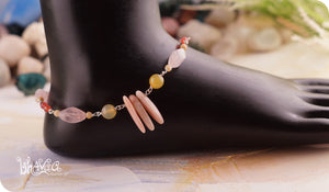 bhavaa Premium Gemstone Jewelry- Anklet. Vivacious Charm Collection, Mark-1 | Gemstones: Pink Opal, Pink Jade, Rose Quartz, Yellow Agate Faceted