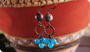 bhavaa Premium Gemstone Jewelry- Earrings. Serene Indulgence Collection, Mark-2 | Gemstones: Blue Apatite, Larvikite