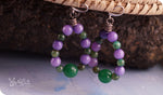 Load image into Gallery viewer, bhavaa Premium Gemstone Jewelry- Earrings. Soothing Vibrancy Collection, Mark-1 | Gemstones: Green Jade Faceted, Lavender Jade Faceted, Emerald
