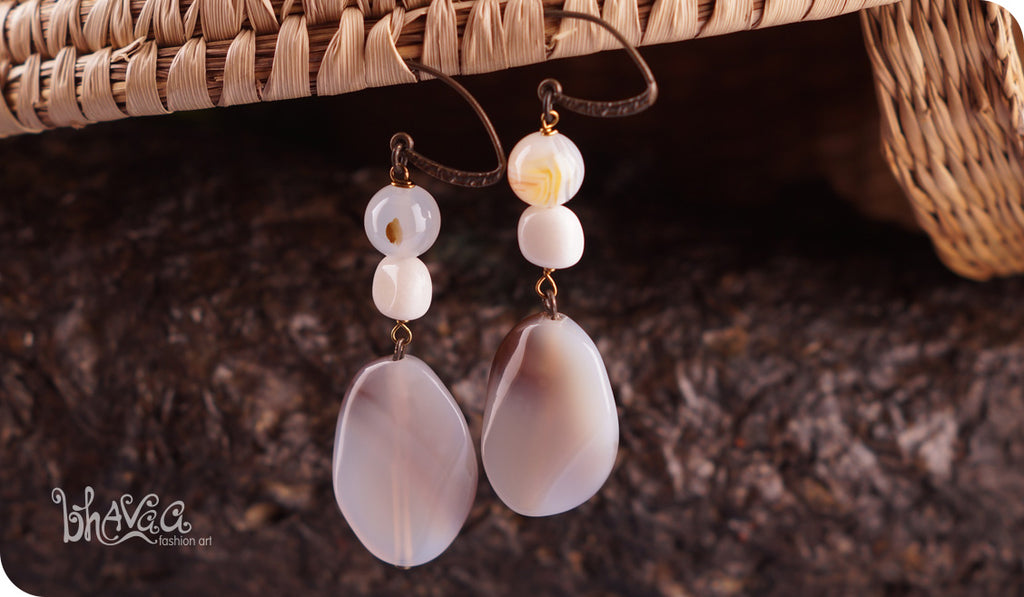 bhavaa Premium Gemstone Jewelry- Earrings. Subtle Lustre Collection, Mark-1 | Gemstones: White Agate, White Jasper