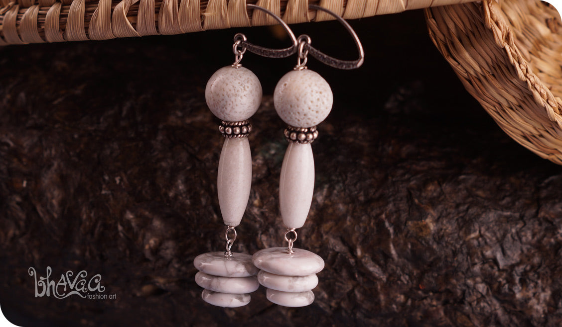 bhavaa Premium Gemstone Jewelry- Earrings. Subtle Lustre Collection, Mark-1 | Gemstones: White Jade, White Coral, White Howlite