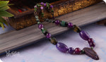 Load image into Gallery viewer, bhavaa Premium Gemstone Jewelry- Necklace. Soothing Vibrancy Collection, Mark-1 | Gemstones: Purple Dragon Veins Agate, Purple Banded Agate Faceted, Green-Black Agate Faceted, Green Zoisite Faceted, Green Aventurine, Purple Banded Agate
