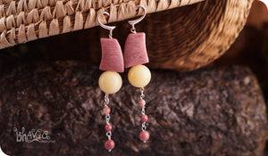 bhavaa Premium Gemstone Jewelry- Earrings. Vivacious Charm Collection, Mark-1 | Gemstones: Pink Rhodonite, Yellow Jade, Pink Rhodochrosite Faceted